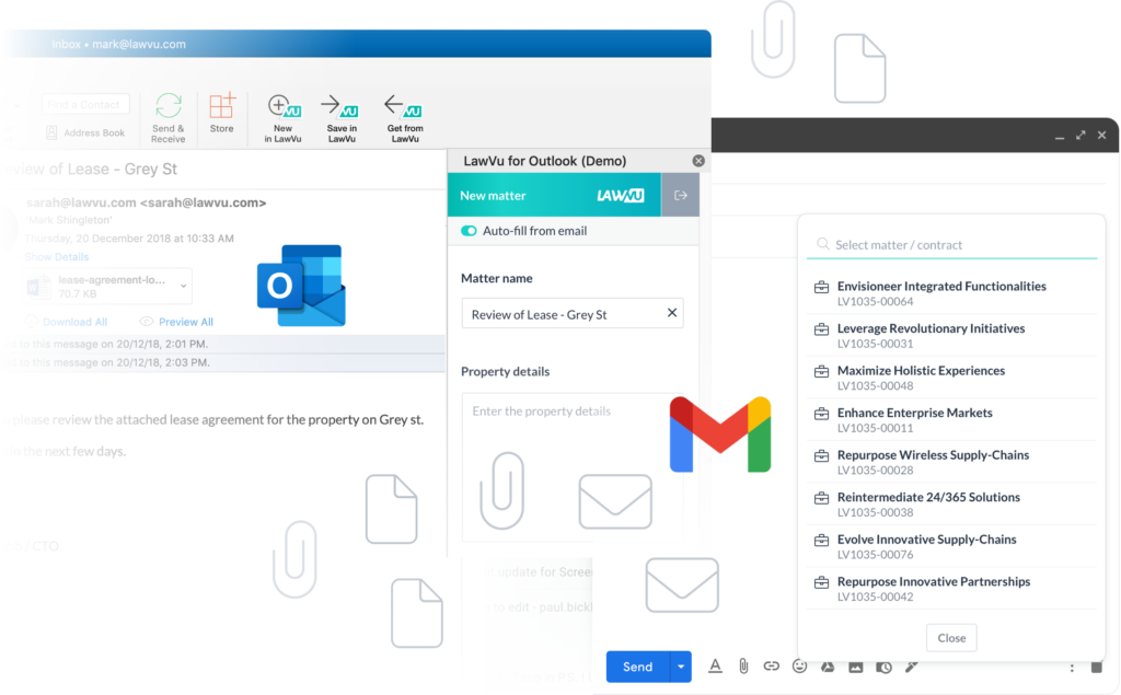 Lawvu integrates with Outlook & Gmail