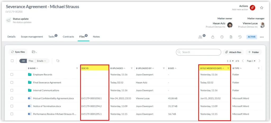 Document management in matters