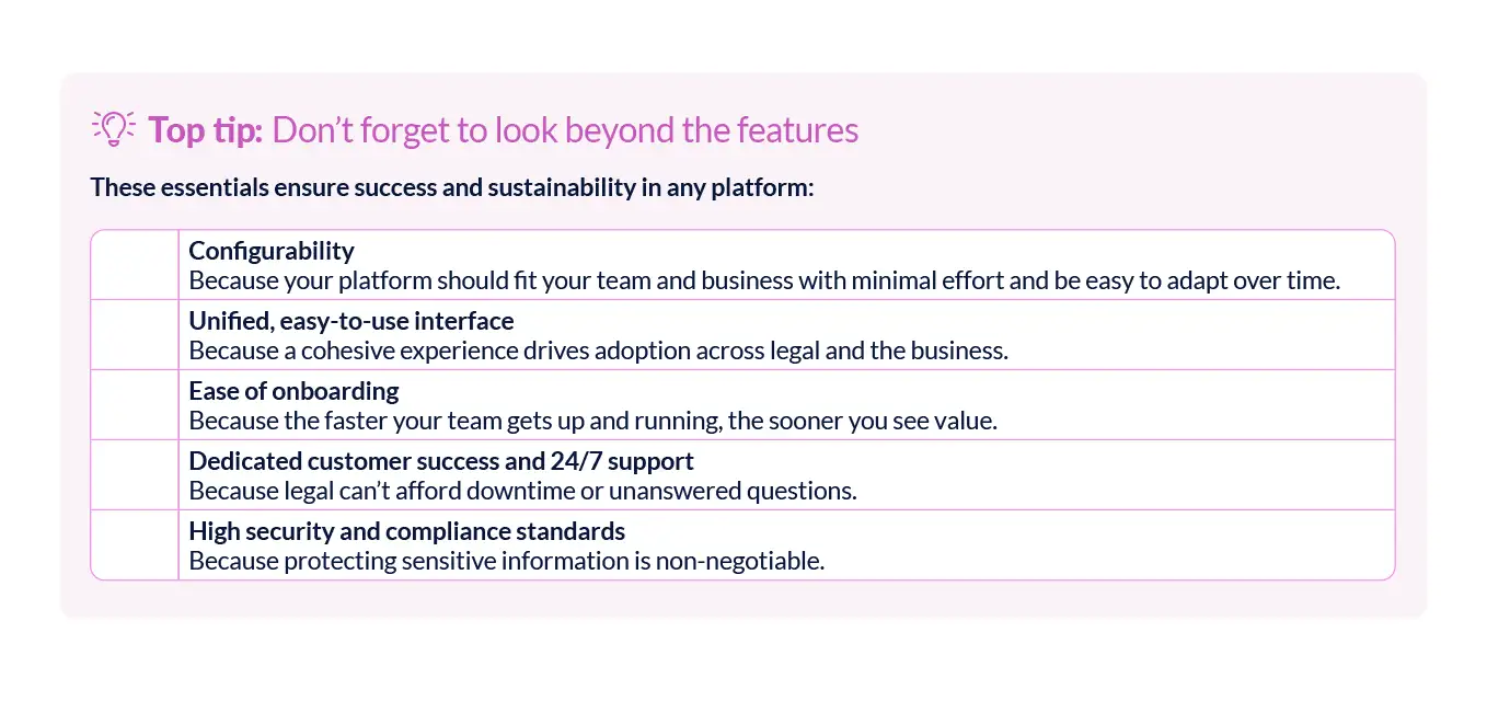 LawVu Integrated legal tech feature checklist - Don't forget to look beyond the features